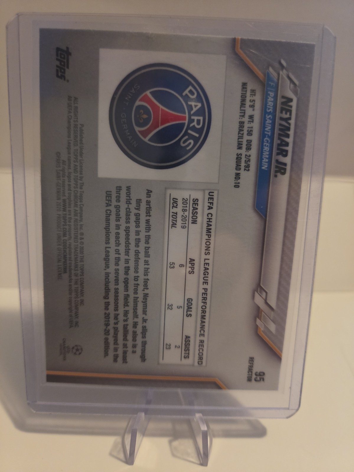 2019 TOPPS CHROME UCL CHAMPIONS LEAGUE NEYMAR JR PSG 95 SOCCER CARD view 2