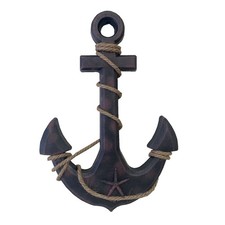 Grace Home Wooden Decorative Anchor with Rope and Crossbar, Wood Nautical Decor