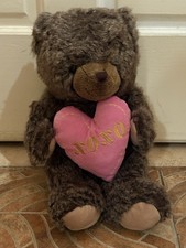 Fluffy Brown Teddy Bear With Pink Heart Says Love On It