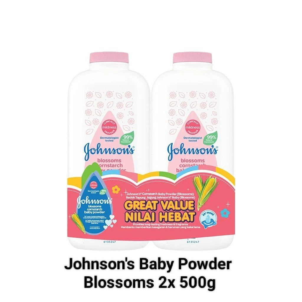 Johnson's Baby Blossom Talc Cornstarch Powder 500g x 2 | Twin Pack | Gentle-NEW
