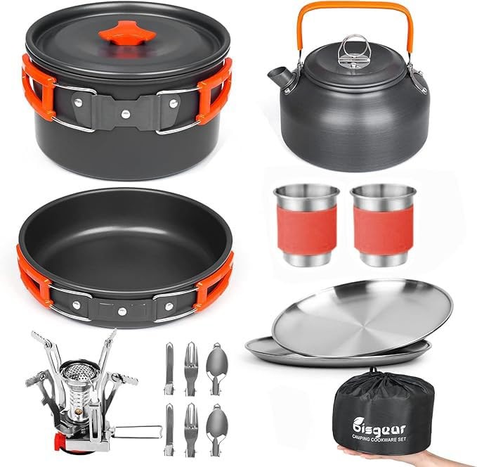Camping Cookware Kettle Backpacking Stove Mess Kit, Camping 