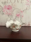 Fenton Charleton Milk Glass Roses Basket 2003 Museum Coll. Nancy F Sig Orig Box