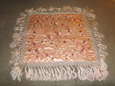 Antique Peach Silk Fringed Embroidered Shawl Scarf