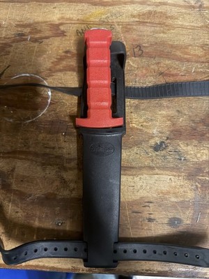 Dacor Scuba Diving Fixed Blade Diving Knife w/ Sheath, Red Handle