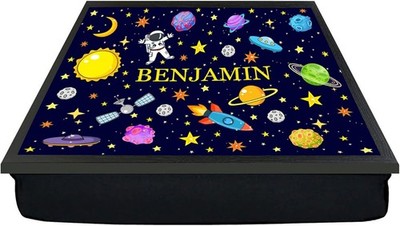 Kinder Space Laptray Junior Explorer personalisiertes Kissen Abendessen Runde Tablett Geschenk