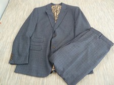 Skopes 2 Piece Suit Mens 48R 40R Blue Check Tailored Fit Formal Wedding Smart