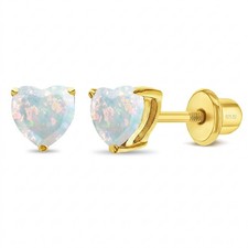 Opal Heart Kids / Children's / Girls Earrings Screw Back - Gold Plated Sterling