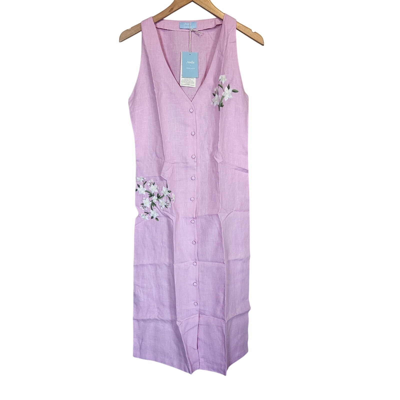 Andie X Fanm Mon Collaboration Anamur Linen Midi Dress Women's Size Small Boho