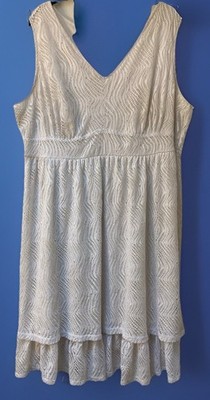 Catherines Women's Sz 1X White Lace Sleeveless Dress Lined Below Knee Fairy