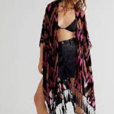 Free People Dripping Velvet Burnout Kimono One Size