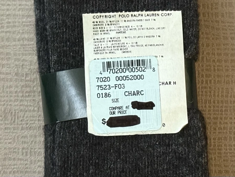 Calcetines hasta la rodilla grises de colección Lauren Ralph Lauren mezcla de lana de cachemir para mujer talla 9-11 NOS Foto 4 de 4