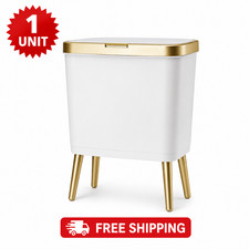 4 Gallon Bathroom Trash Can with Lid Plastic Wastebasket Gold Legs