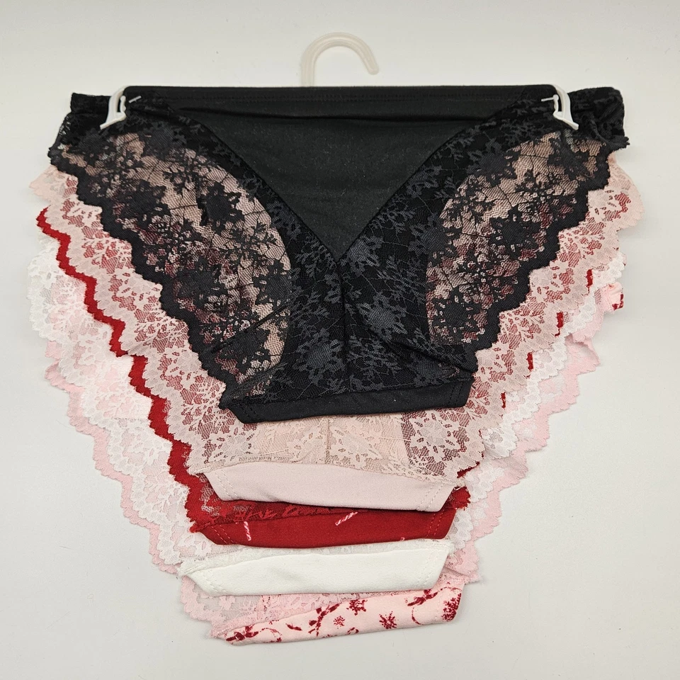 Paquete de 5 bragas de bikini de encaje para mujer JESSICA SIMPSON S M L XL negro rosa rojo blanco Foto 3 de 4