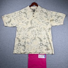 Tommy Bahama Polo Shirt Large Ivory Tropical Floral Outdoor Beach Casual Mens