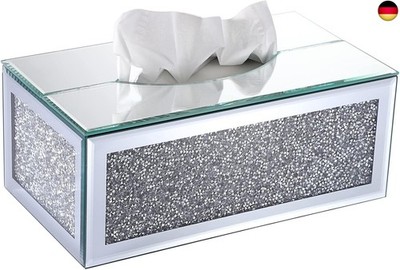 BTSKY Glitzernde Taschentuchbox aus Glas mit zerkleinerten Kristalldiamanten
