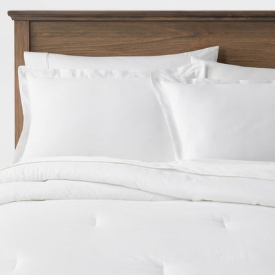 Full/Queen Cotton Linen Chambray Comforter & Sham Set White - Threshold: Woven