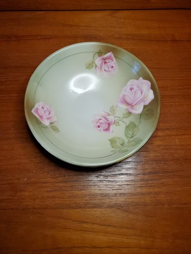 Gold Trim Pink Roses RS Tillowitz Bowl w/ Flowers & leaves, 7 1/2" dia 2 1/2" ht - Picture 1 of 6