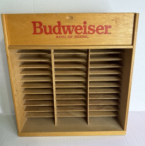 Vtg Budweiser Wooden 36 Cassette 8-Track Tape Atari CD Wall Rack Display Holder