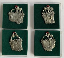 Longaberger 1995 Basket Pewter Christmas Ornaments Set of 4 New in Box