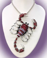 Large! Betsey Johnson Red & Lavender Purple Scorpion / Scorpio Pendant Necklace