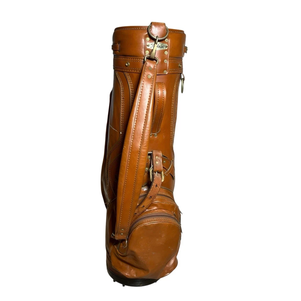 Bolsa de golf Titleist vintage de cuero marrón divisor de 6 vías rara hecha en EE. UU. LEER Foto 3 de 4