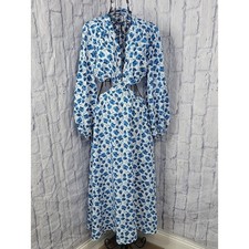Petal & Pup Size 8 Blue Floral Cutout Midi Dress Cottagecore Puff Sleeves