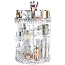 MAKEUP COSMETIC ORGANISER STORAGE BOX SHELF 360 DEGREE ROTATING DISPLAY ACRYLIC