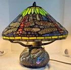 Vintage Tiffany Style Dragonfly Stained Glass Table Lamp With Stained Glass Base