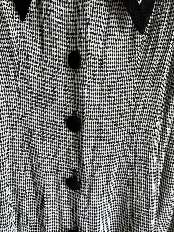 Maxi Vestido Vintage Años 90 Escarlata Negro/Blanco Cuello Guinga Talla 7/8 Mediano Foto 4 de 4