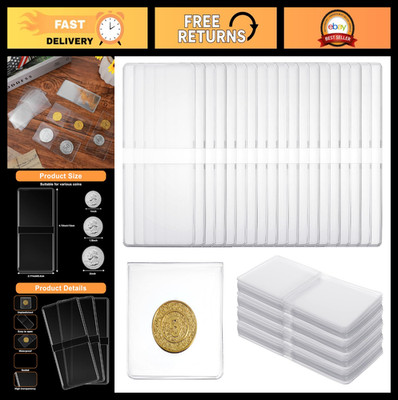 200-Pack Double-Pocket Coin Flips 2.17'' x 2.17'' - Clear Durable Holders for Coin