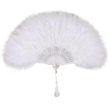 Feather Hand Fan, 17.7 x 11.8", Marabou Feathers, 1920s Style for Costume Party