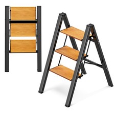 3 Step Ladder Aluminum Folding Stool with Anti-Slip Sturdy and Wide Pedal