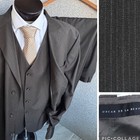 Oscar de la Renta Mens Olive Gray Pinstripe Suit Vest Jacket Pants 3 Piece Set