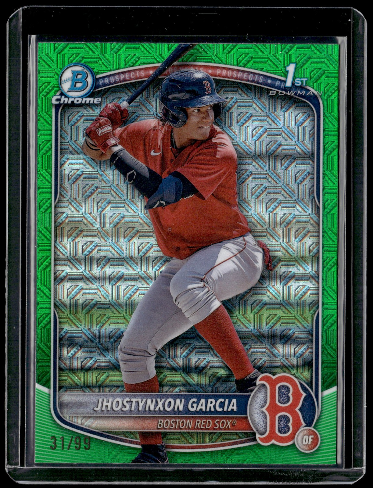 2025 Bowman #BCP-43 Jhostynxon Garcia Chrome Prospects Mojo Green Refractor #/99