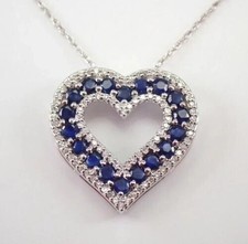 2Ct Round Simulated Blue Sapphire Heart Shape Pendant In 14k White Gold Plated