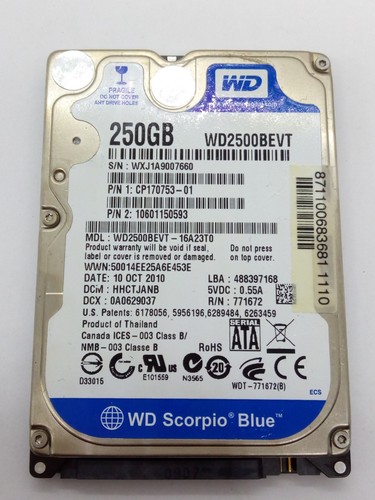 WESTERN DIGITAL ***WD2500BEVT*** 250GB*** SATA HDD Notebook 2,5 Zoll #NFP1758