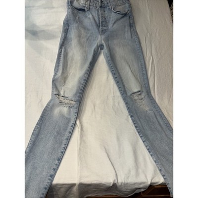 mother the tomcat high rise button fly distressed skim straight jeans 26