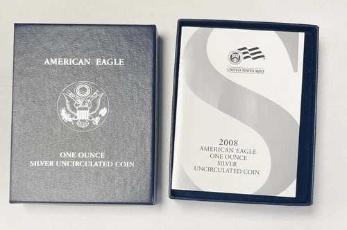 2008 W US Mint Uncirculated American Silver Eagle 1oz Bullion Coin w/ Box & COA