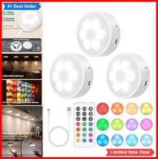 Rechargeable LED Puck Lights 13 RGB Colors Remote Control 3 Pack Tap Under