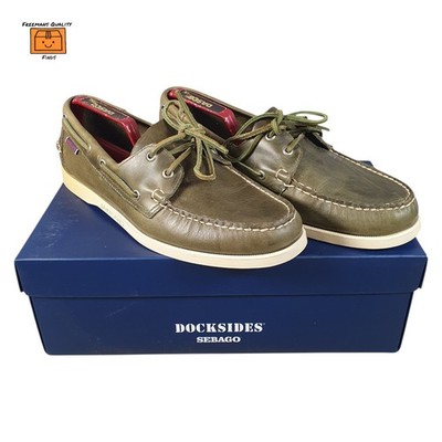 Sebago Docksides Portland Bootsdeck Schuhe gewachstes Leder grün verpackt (UK 10)