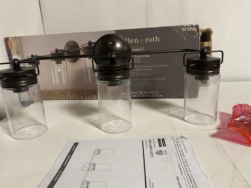 allen + roth Vallymede 24-in 3-Light Antique Bronze Led, Farmhouse Vanity Light - Picture 4 of 14