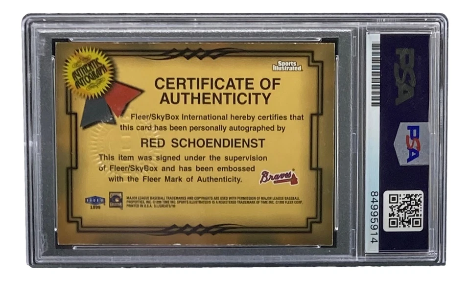 Red Schoendienst Signed 1999 Fleer Sports Illustrated Trading Card PSA/DNA - Image 2 of 4