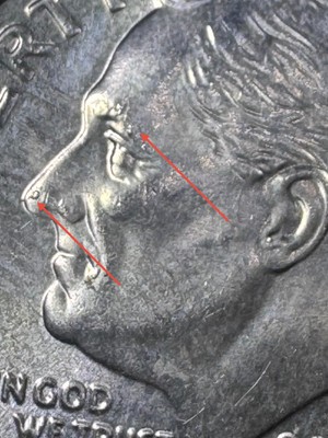 2023 P Roosevelt Dime-DIE CHIPS ON ROOSEVELTS FACE-MUST SEE MINT ERROR!  