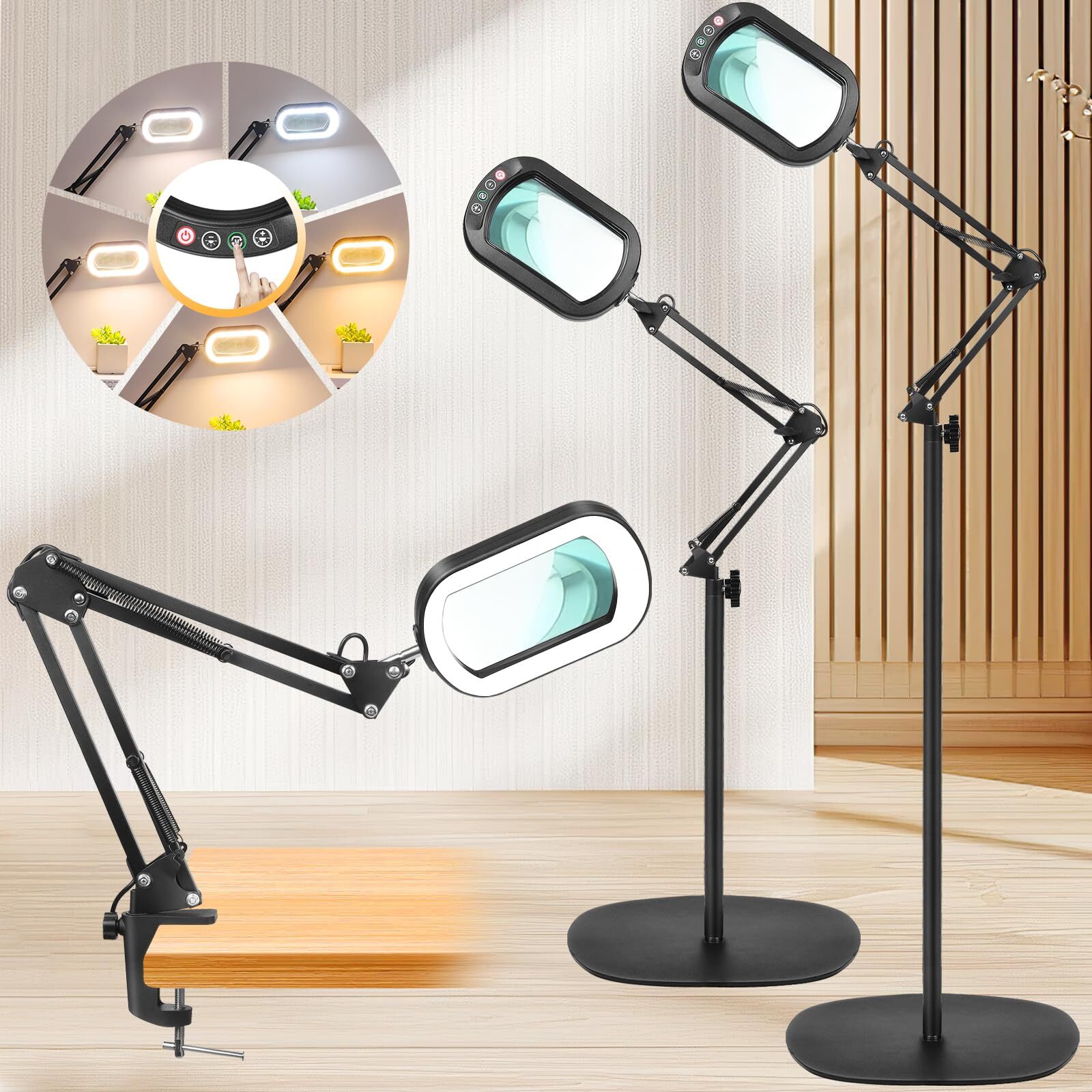 10X Magnifying Glass with Light and Stand, 3-in-1 Magnifying Floor Lamp with ...