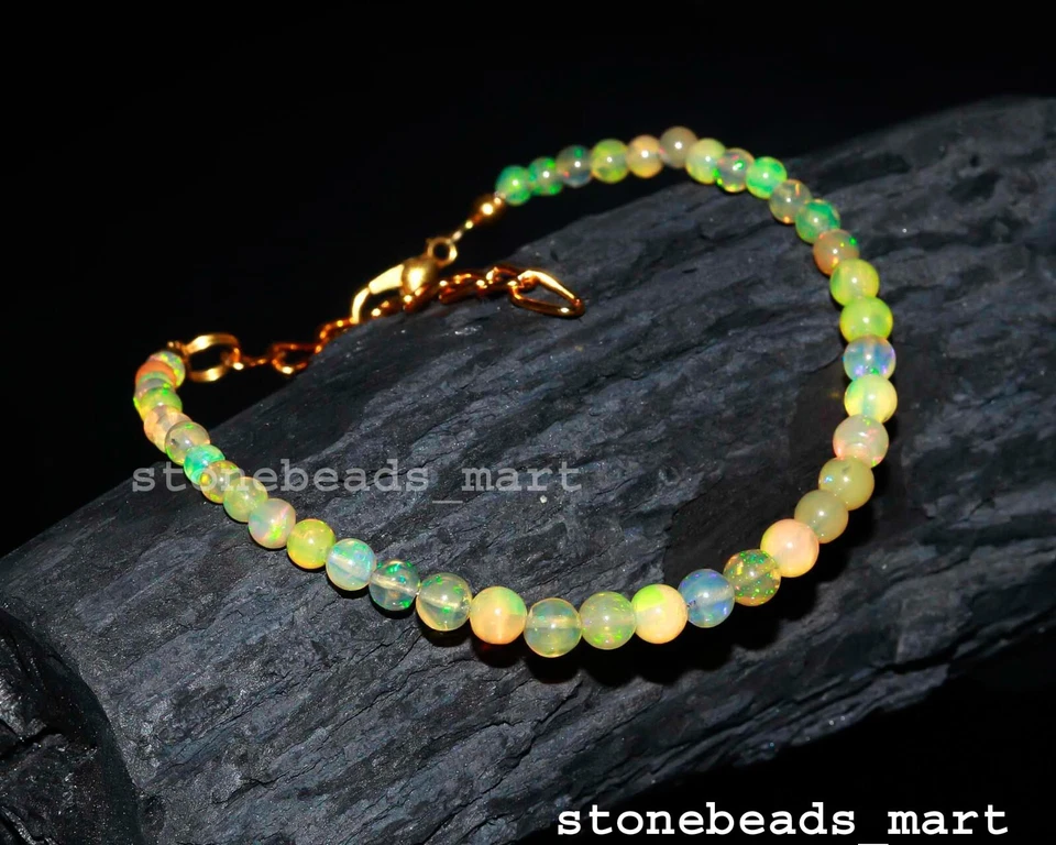 Натуральный высшего качества 4-5 мм эфиопский огненный опал гладкий изящный мяч браслет 7» - Изображение 2 из 4