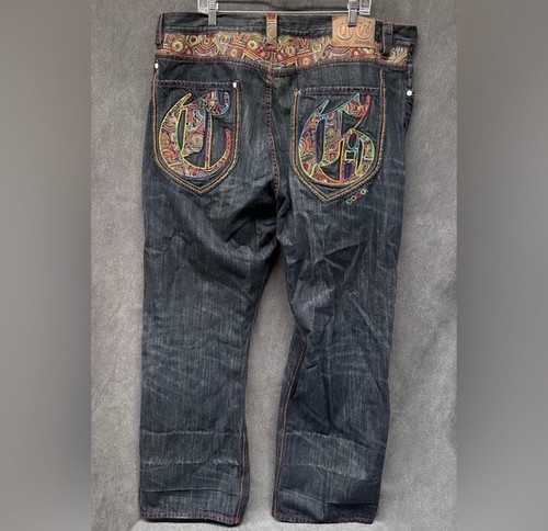 Vtg COOGI Denim Jeans Embroidered Logo Pocket Mens Hip Hop Cosby Baggy 44x35