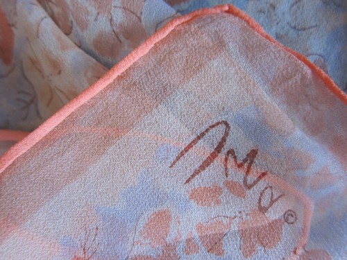 vtg VERA NEUMAN Ladybug Signature Watercolor Floral Chiffon Scarf - 21" Square - Picture 4 of 5