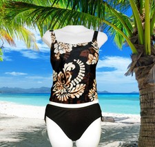 NEW GOTTEX TANKINI brown khaki cream FLORAL SWIMSUIT BATHING SUIT SET SIZE 8