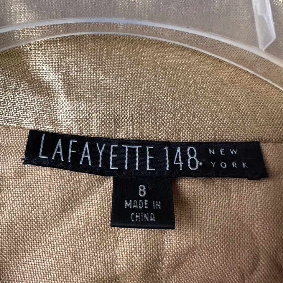 Lafayette 148 New York Chaqueta Talla 8 Dorado Metálico 3/4 Manga Acampanada Cinturón Lino Foto 4 de 4
