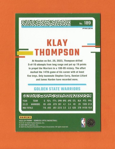 Discoteca Donruss Optic Fast Break Prizm Klay Thompson #189 Warriors 2023-24 - Imagen 2 de 2
